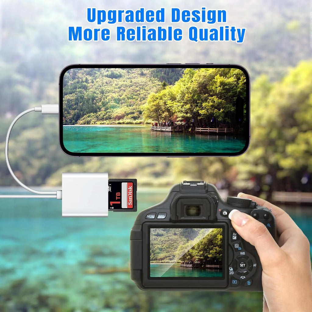 Sd Card Reader for Iphone Ipad Camera,Dual Card Slot Memory Card Reader Supports